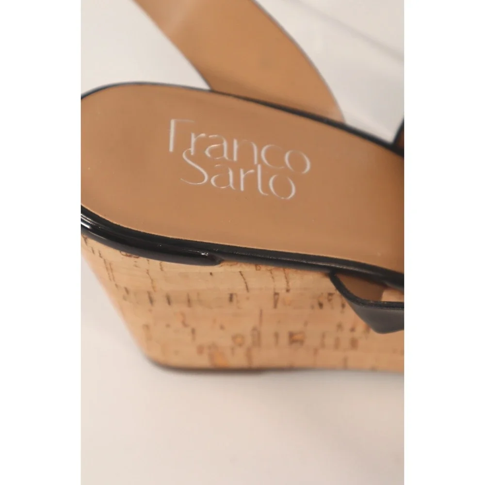 Franco Sarto‎ Marabel Black Leather Cork Wedge Sandals-Size 10